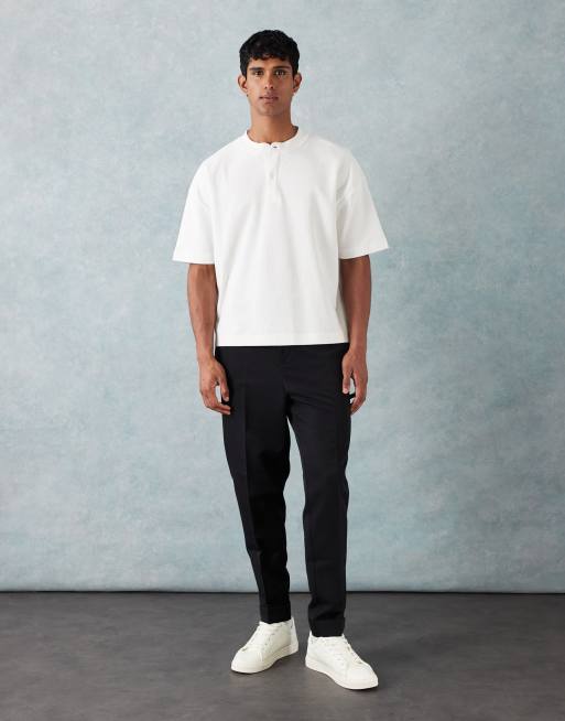 ASOS DESIGN - T-shirt oversize texturé avec col boutonné - Blanc, 3 de 5