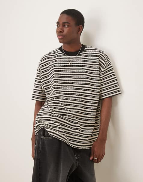 ASOS DESIGN - T-shirt oversize texturé - Noir et blanc - view 1