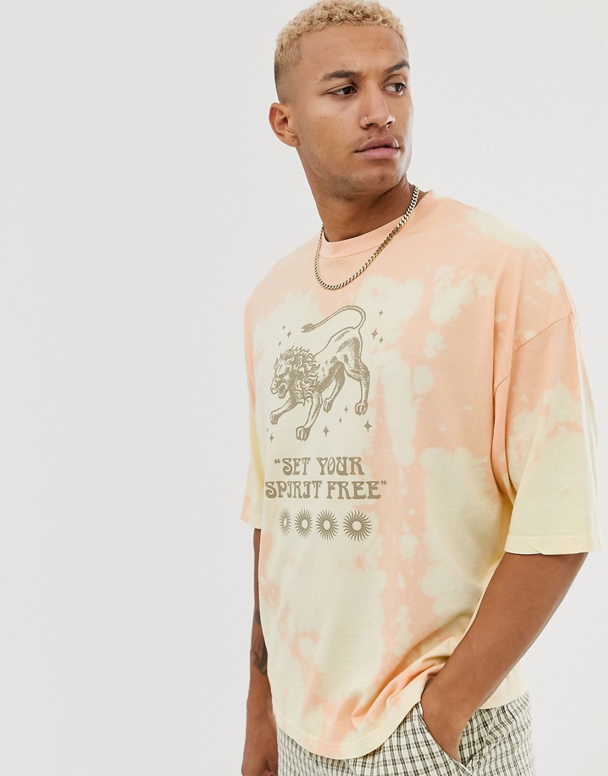 ASOS DESIGN - T-shirt oversize tie-dye con leone-Arancione