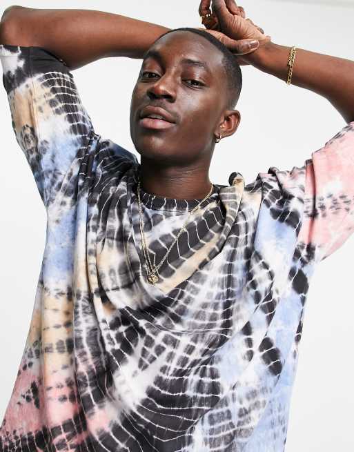 ASOS DESIGN - T-shirt oversize tie-dye in piqué con maniche a tre quarti in coordinato