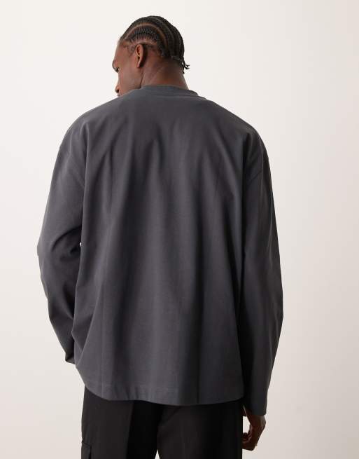 ASOS DESIGN - T-shirt oversize très épais à manches longues et col montant - Anthracite , 2 de 4