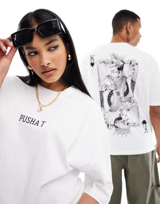 Asos Design T Shirt Oversize Unisex Bianca Con Grafiche Pusha T Su