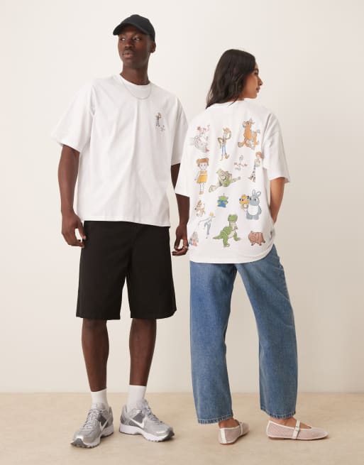 ASOS DESIGN - T-shirt oversize unisex bianca con stampa Disney Pixar con i personaggi di Toy Story