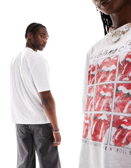 ASOS DESIGN T Shirt oversize unisex bianca con stampa grafica The Rolling Stones su licenza ASOS