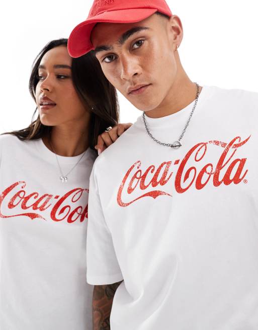 ASOS DESIGN T shirt oversize unisex bianca con stampe di Coca Cola su licenza ASOS