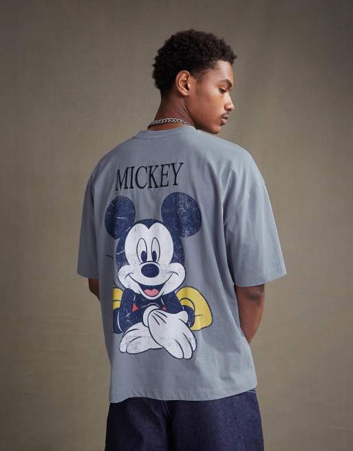 ASOS DESIGN - T-shirt oversize unisex blu slavato con stampa Disney di Topolino, 4 di 4