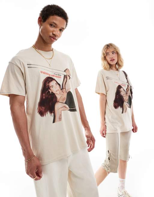ASOS DESIGN - T-shirt oversize unisex color pietra con stampa di Dua Lipa sul davanti
