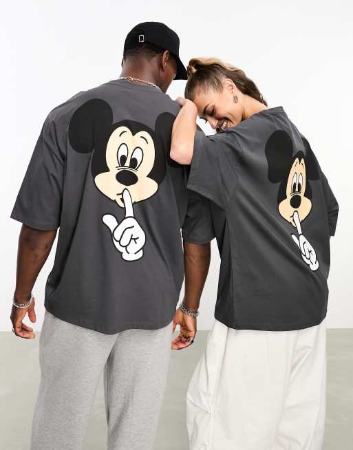 ASOS DESIGN - T-shirt oversize unisex nero slavato con stampa su licenza di  Topolino