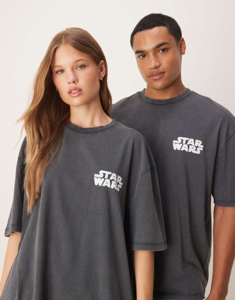ASOS DESIGN – T-shirt oversize unisex z motywem z filmu „Star Wars. Episode I" w spranym kolorze czarnym - view 1