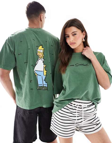 ASOS DESIGN - T-shirt oversize unisexe à imprimé Homer des Simpsons dans les buissons - Vert délavé - view 1