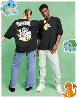 ASOS DESIGN - T-shirt oversize unisexe à imprimé Pokémon - Noir | ASOS