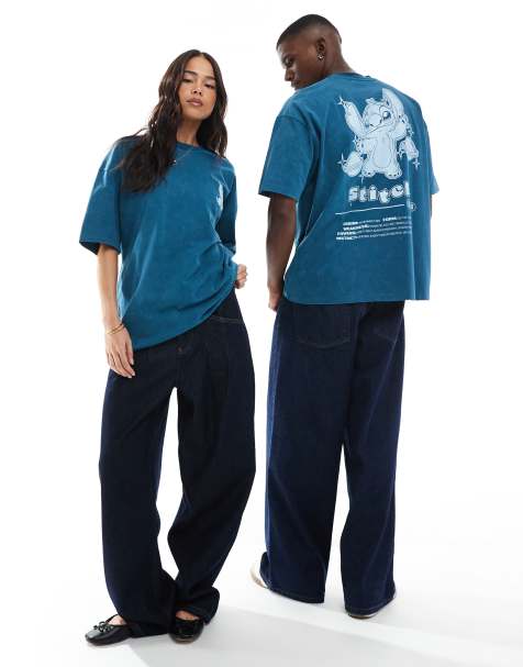 ASOS DESIGN - T-shirt oversize unisexe à imprimé Stitch - Bleu délavé - view 1