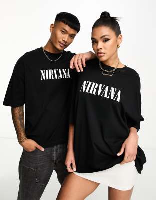 ASOS DESIGN - T-shirt oversize unisexe à imprimés Nirvana - Noir