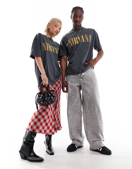 ASOS DESIGN - T-shirt oversize unisexe avec imprimé groupe Nirvana sous licence - Noir délavé, 4 de 4