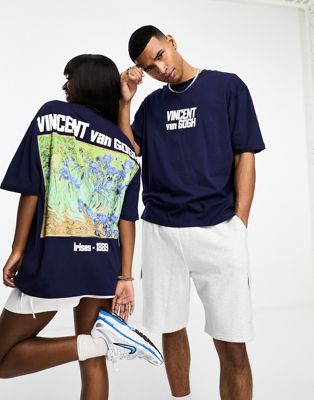 ASOS DESIGN - T-shirt oversize unisexe avec imprimé Vincent Van Gogh sous licence - Bleu marine