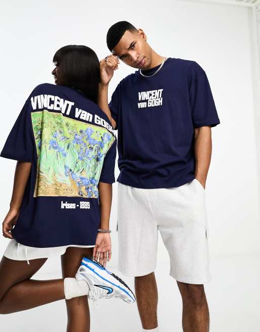ASOS DESIGN - T-shirt oversize unisexe avec imprimé Vincent Van Gogh sous licence - Bleu marine