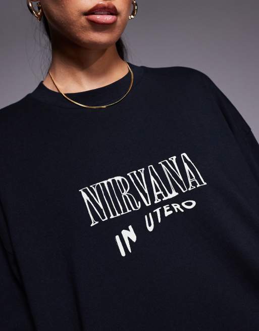 ASOS DESIGN - T-shirt oversize unisexe coupe carrée à imprimés Nirvana In Utero - Noir, 3 de 4
