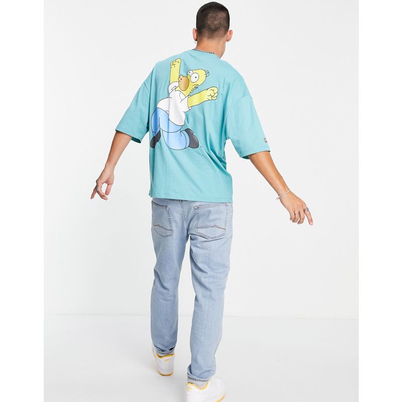 Uomo O44ki DESIGN - T-shirt oversize verde-azzurra con stampa di Homer