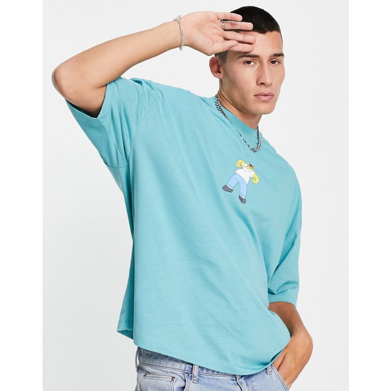 Uomo O44ki DESIGN - T-shirt oversize verde-azzurra con stampa di Homer