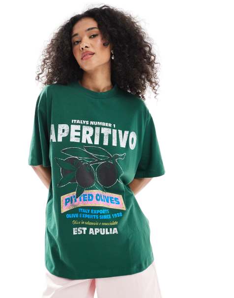 ASOS DESIGN - T-shirt oversize verde con grafica con olive - view 1