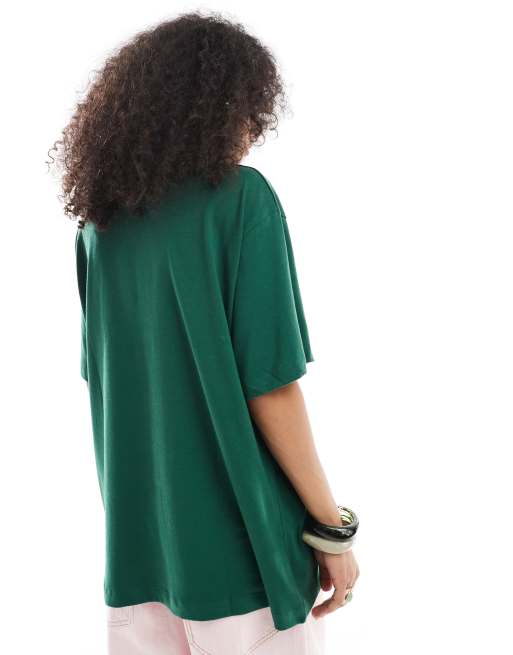 ASOS DESIGN - T-shirt oversize verde con grafica con olive, 4 di 4