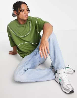T-shirt oversize verde con profili bianchi - ASOS DESIGN T-shirt donna  - immagine1