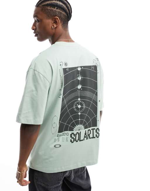 ASOS DESIGN - T-shirt oversize verde con stampa celestiale sul retro, 4 di 4