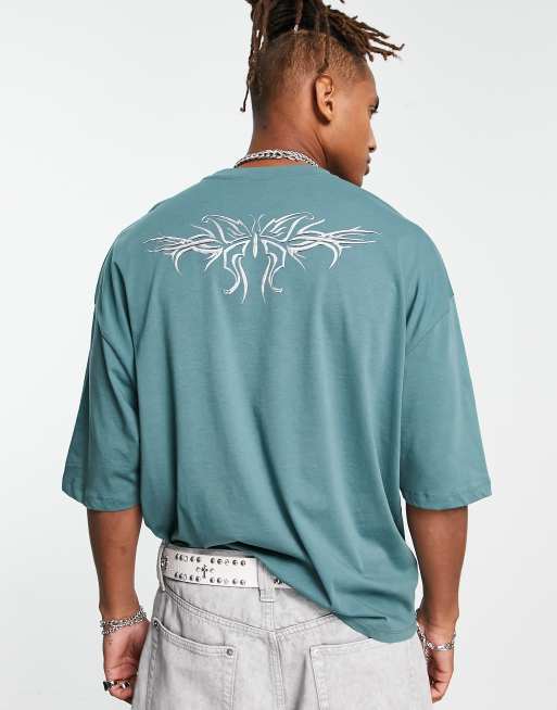 Asos Design T Shirt Oversize Verde Con Stampa Con Disegni Stampa