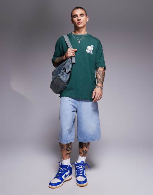 ASOS DESIGN - T-shirt oversize verde con stampa di cherubino, 4 di 4