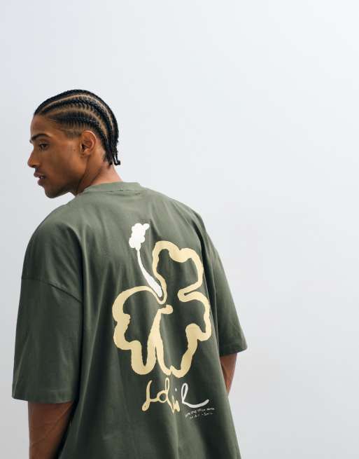 ASOS DESIGN - T-shirt oversize verde con stampa di fiore, 4 di 5
