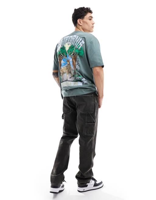 ASOS DESIGN - T-shirt oversize verde con stampa di paesaggio sul retro, 4 di 4