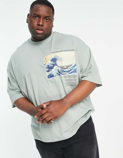 ASOS DESIGN - T-shirt oversize verde con stampa "Great Wave of Kanagawa", 2 di 4