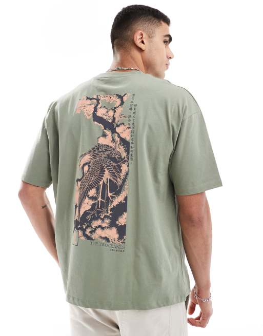 ASOS DESIGN - T-shirt oversize verde con stampa in verticale sul retro
