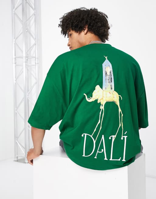 ASOS DESIGN - T-shirt oversize verde con stampa “Salvador Dali”