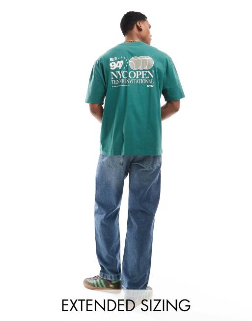 FhyzicsShops DESIGN - T-shirt oversize verde con stampa sportiva sul petto e sul retro