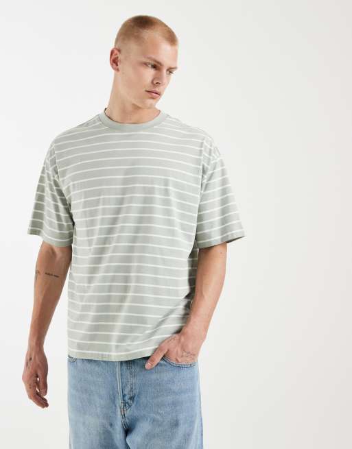 ASOS DESIGN - T-shirt oversize verde e bianca a righe, 2 di 5