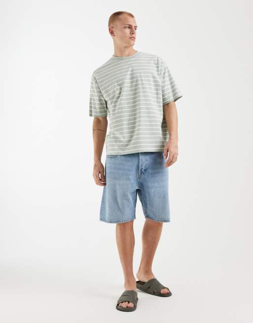 ASOS DESIGN - T-shirt oversize verde e bianca a righe, 4 di 5