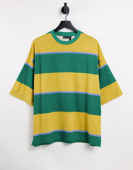ASOS DESIGN - T-shirt oversize verde e gialla a righe