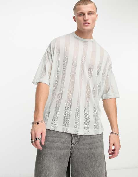 ASOS DESIGN - T-shirt oversize verde pastello in rete a righe - view 1
