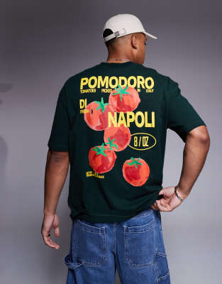 ASOS DESIGN - T-shirt oversize verde scuro con grafica di pomodoro - view 1