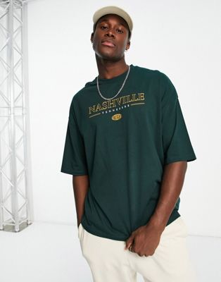 ASOS DESIGN oversized t-shirt in dark green with Nashville city print - ASOS Price Checker