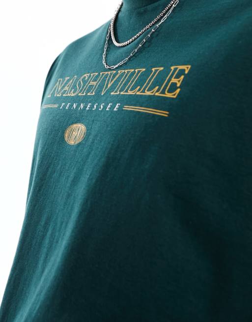 ASOS DESIGN - T-shirt oversize verde scuro con scritta "Nashville", 2 di 4
