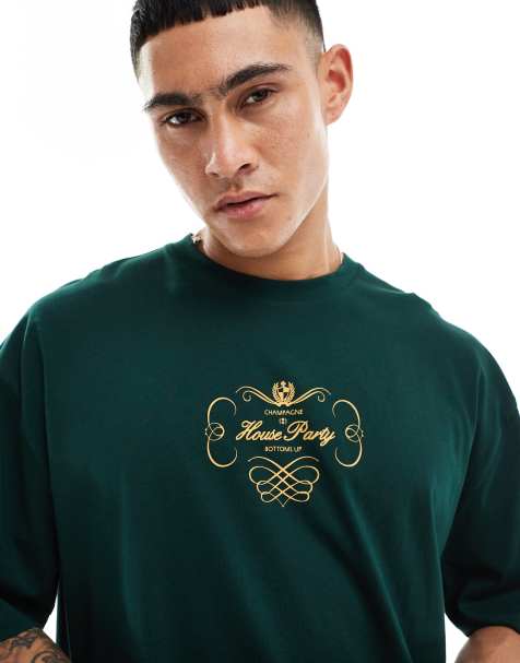 ASOS DESIGN - T-shirt oversize verde scuro con scritta sul petto - view 1