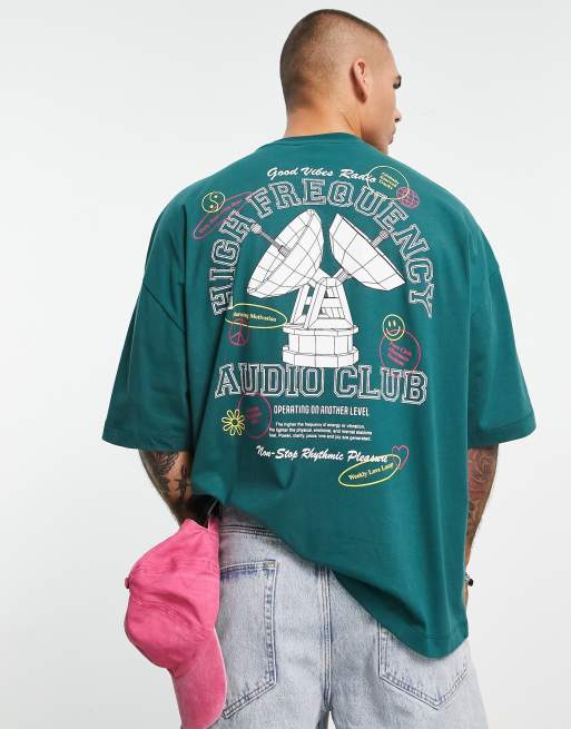 ASOS DESIGN - T-shirt oversize verde scuro con stampa di radio sul retro