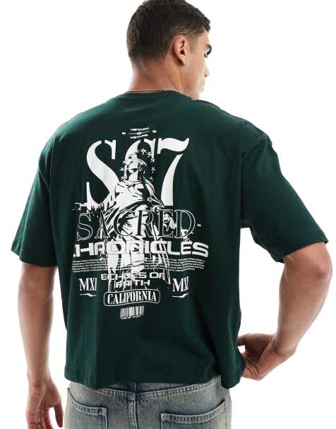 ASOS DESIGN - T-shirt oversize verde scuro con stampa sul retro - view 1