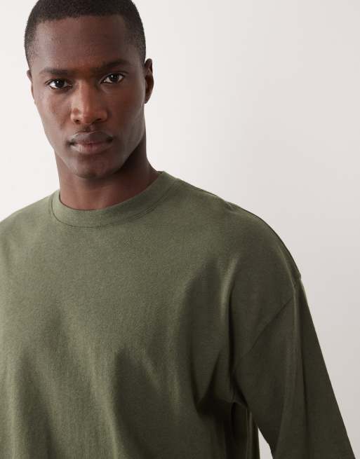 ASOS DESIGN - T-shirt oversize verde scuro in misto lino, 3 di 5