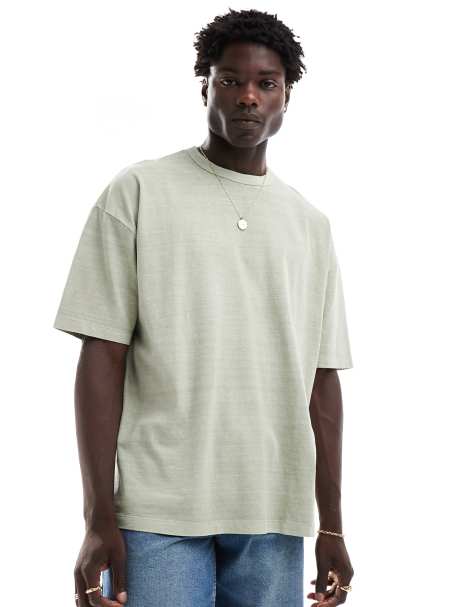 ASOS DESIGN - T-shirt oversize verde slavato con stampa di fiore sul retro - view 1