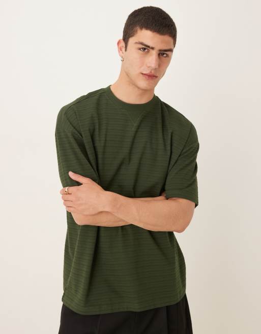 ASOS DESIGN - T-shirt oversize verde testurizzata a righe, 2 di 4