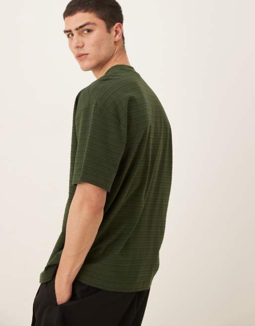 ASOS DESIGN - T-shirt oversize verde testurizzata a righe, 4 di 4