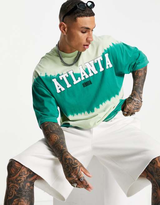 ASOS DESIGN - T-shirt oversize verde tie-dye con stampa 